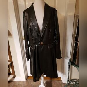 Goth military vegan leather gold detail French trench coat plus‎ size 1X